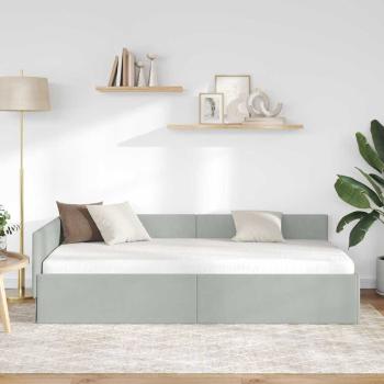 Eckbettgestell mit Kopfteil Hellgrau 80 cm x 200 cm Samt
