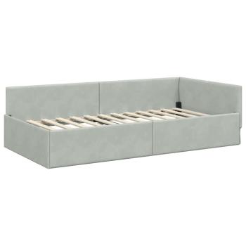 Eckbettgestell mit Kopfteil Hellgrau 90 cm x 190 cm Samt