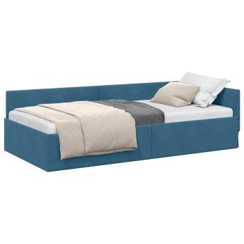 Eckbettgestell mit Kopfteil Blau 90 cm x 200 cm Samt