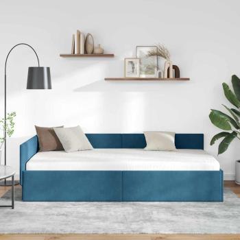 Eckbettgestell mit Kopfteil Blau 90 cm x 200 cm Samt