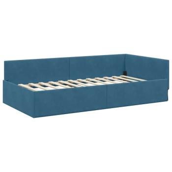 Eckbettgestell mit Kopfteil Blau 90 cm x 200 cm Samt
