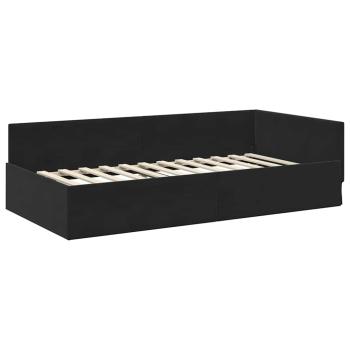 Eckbettgestell mit Kopfteil Schwarz 90 cm x 200 cm Samt