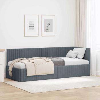 ARDEBO.de - Eckbettgestell mit Kopfteil Dunkelgrau 80 cm x 200 cm Samt