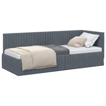 Eckbettgestell mit Kopfteil Dunkelgrau 80 cm x 200 cm Samt