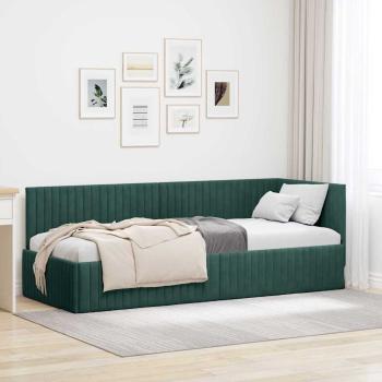 ARDEBO.de - Eckbettgestell mit Kopfteil Dunkelgrün 80 cm x 200 cm Samt