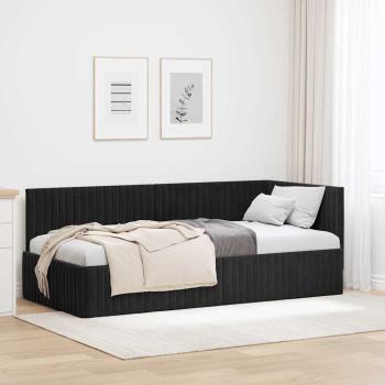 ARDEBO.de - Eckbettgestell mit Kopfteil Schwarz 90 cm x 200 cm Samt