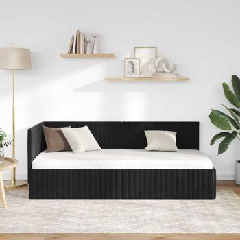 Eckbettgestell mit Kopfteil Schwarz 90 cm x 200 cm Samt