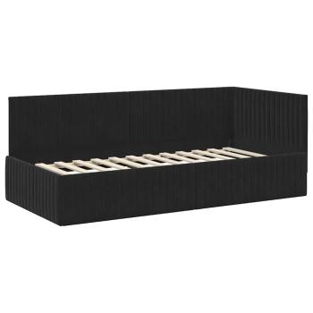 Eckbettgestell mit Kopfteil Schwarz 90 cm x 200 cm Samt