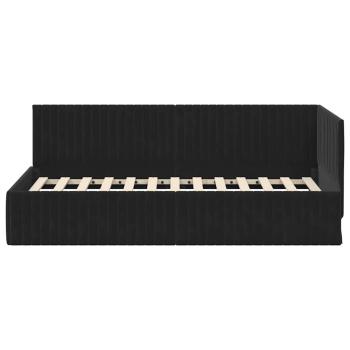 Eckbettgestell mit Kopfteil Schwarz 90 cm x 200 cm Samt