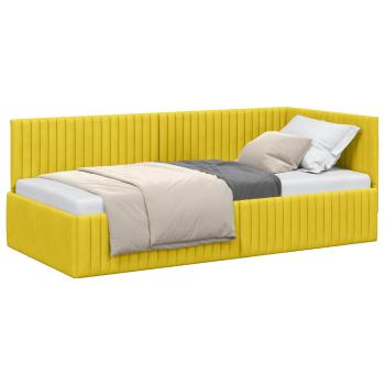 Eckbettgestell mit Kopfteil Gelb 90 cm x 200 cm Samt