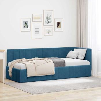 ARDEBO.de - Eckbettgestell mit Kopfteil Blau 80 cm x 200 cm Samt