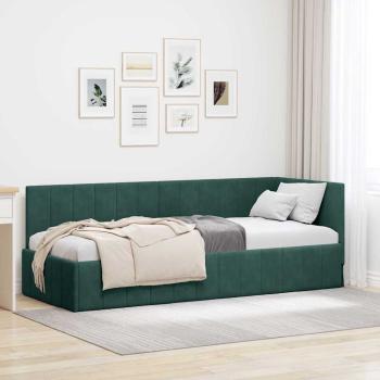 ARDEBO.de - Eckbettgestell mit Kopfteil Dunkelgrün 80 cm x 200 cm Samt