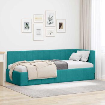 ARDEBO.de - Eckbettgestell mit Kopfteil Türkis 80 cm x 200 cm Samt