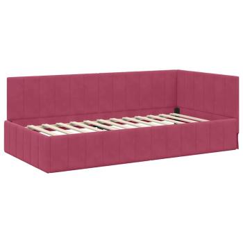 Eckbettgestell mit Kopfteil Weinrot 90 cm x 190 cm Samt