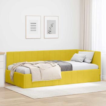 ARDEBO.de - Eckbettgestell mit Kopfteil Gelb 90 cm x 190 cm Samt