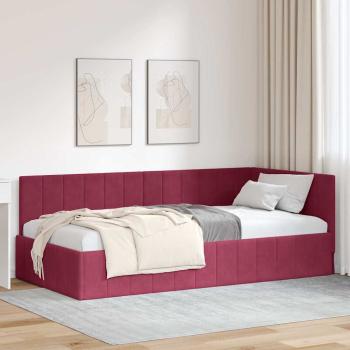 ARDEBO.de - Eckbettgestell mit Kopfteil Weinrot 100 cm x 200 cm Samt