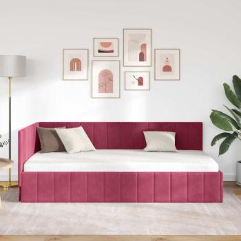 Eckbettgestell mit Kopfteil Weinrot 100 cm x 200 cm Samt