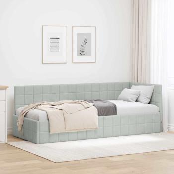 ARDEBO.de - Eckbettgestell mit Kopfteil Hellgrau 80 cm x 200 cm Samt