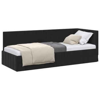 Eckbettgestell mit Kopfteil Schwarz 80 cm x 200 cm Samt