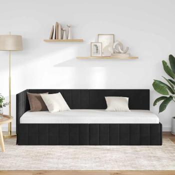 Eckbettgestell mit Kopfteil Schwarz 80 cm x 200 cm Samt