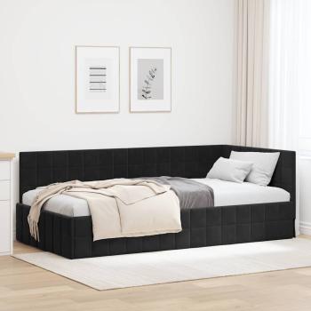 ARDEBO.de - Eckbettgestell mit Kopfteil Schwarz 90 cm x 200 cm Samt