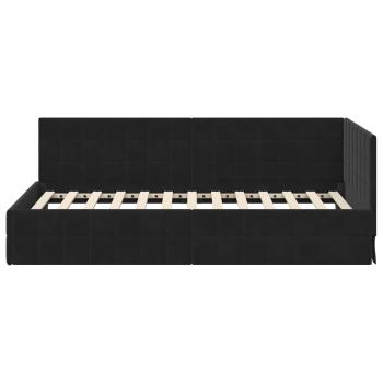 Eckbettgestell mit Kopfteil Schwarz 90 cm x 200 cm Samt