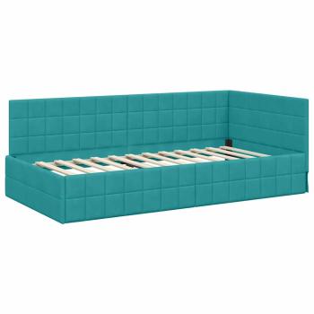 Eckbettgestell mit Kopfteil Türkis 90 cm x 200 cm Samt