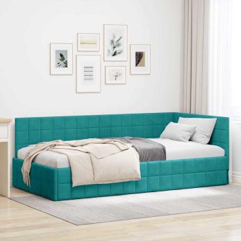 ARDEBO.de - Eckbettgestell mit Kopfteil Türkis 100 cm x 200 cm Samt