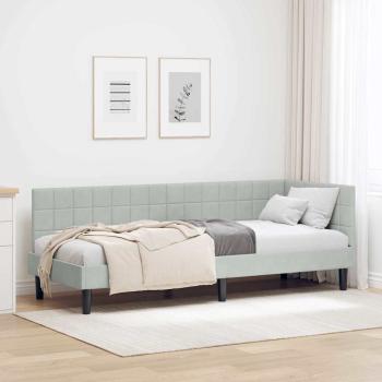 ARDEBO.de - Eckbettgestell mit Kopfteil Hellgrau 80 cm x 200 cm Samt