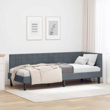 ARDEBO.de - Eckbettgestell mit Kopfteil Dunkelgrau 80 cm x 200 cm Samt