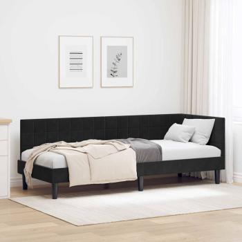 ARDEBO.de - Eckbettgestell mit Kopfteil Schwarz 80 cm x 200 cm Samt