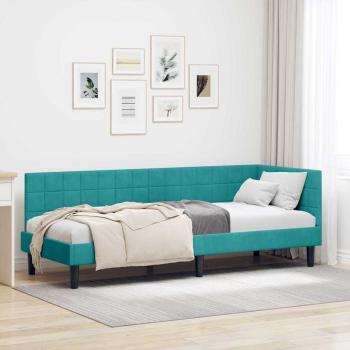 ARDEBO.de - Eckbettgestell mit Kopfteil Türkis 80 cm x 200 cm Samt