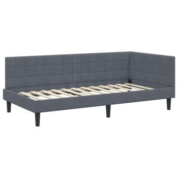 Eckbettgestell mit Kopfteil Dunkelgrau 90 cm x 190 cm Samt