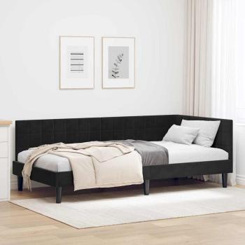 ARDEBO.de - Eckbettgestell mit Kopfteil Schwarz 90 cm x 190 cm Samt