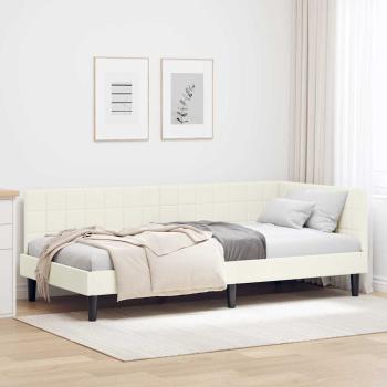 ARDEBO.de - Eckbettgestell mit Kopfteil Creme 90 cm x 190 cm Samt
