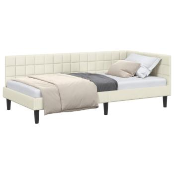 Eckbettgestell mit Kopfteil Creme 90 cm x 190 cm Samt