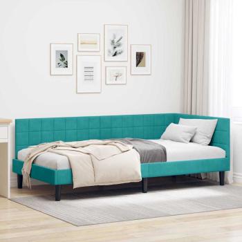 ARDEBO.de - Eckbettgestell mit Kopfteil Türkis 90 cm x 190 cm Samt