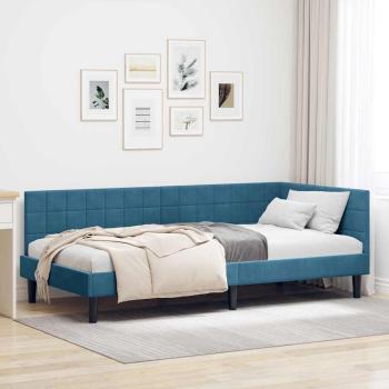 ARDEBO.de - Eckbettgestell mit Kopfteil Blau 90 cm x 200 cm Samt