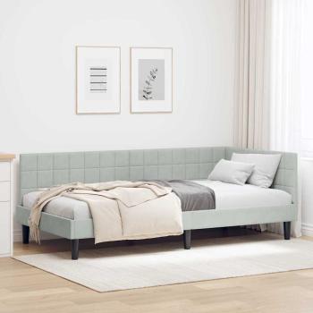 ARDEBO.de - Eckbettgestell mit Kopfteil Hellgrau 90 cm x 200 cm Samt
