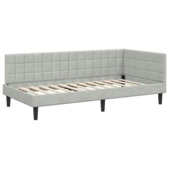 Eckbettgestell mit Kopfteil Hellgrau 90 cm x 200 cm Samt