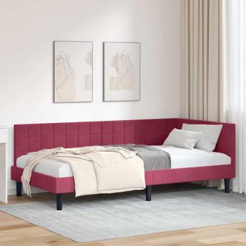 ARDEBO.de - Eckbettgestell mit Kopfteil Weinrot 100 cm x 200 cm Samt