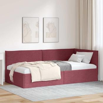 ARDEBO.de - Eckbettgestell mit Kopfteil Weinrot 90 x 190 cm Stoff