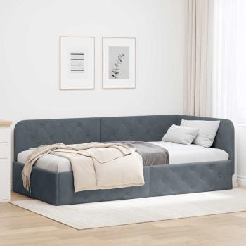 ARDEBO.de - Eckbettgestell Dunkelgrau 90 x 190 cm Samt