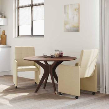 Esszimmerstühle mit Rollen 2 Stk. Stoff Creme 58 x 65 x 94 cm