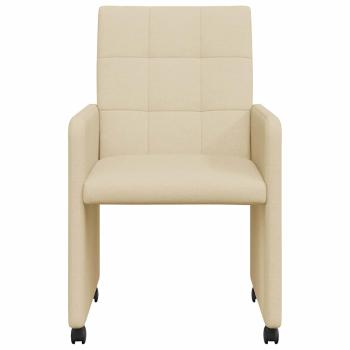 Esszimmerstühle mit Rollen 2 Stk. Stoff Creme 58 x 65 x 94 cm