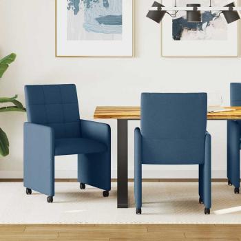 ARDEBO.de - Esszimmerstühle mit Rollen 2 Stk. Stoff Blau 58 x 65 x 94 cm