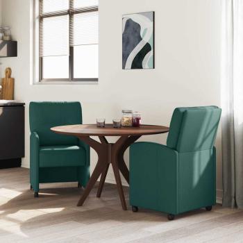 Esszimmerstühle mit Rollen 2 Stk. Stoff Dunkelgrün