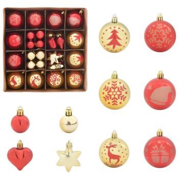 Weihnachtskugel-Set 40 Stk. Gold und Rot Ø 6 cm Kunststoff LEDs