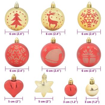 Weihnachtskugel-Set 40 Stk. Gold und Rot Ø 6 cm Kunststoff LEDs