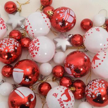 Weihnachtskugel-Set 40 Stk. Rot und Weiß Ø 6 cm Kunststoff LEDs